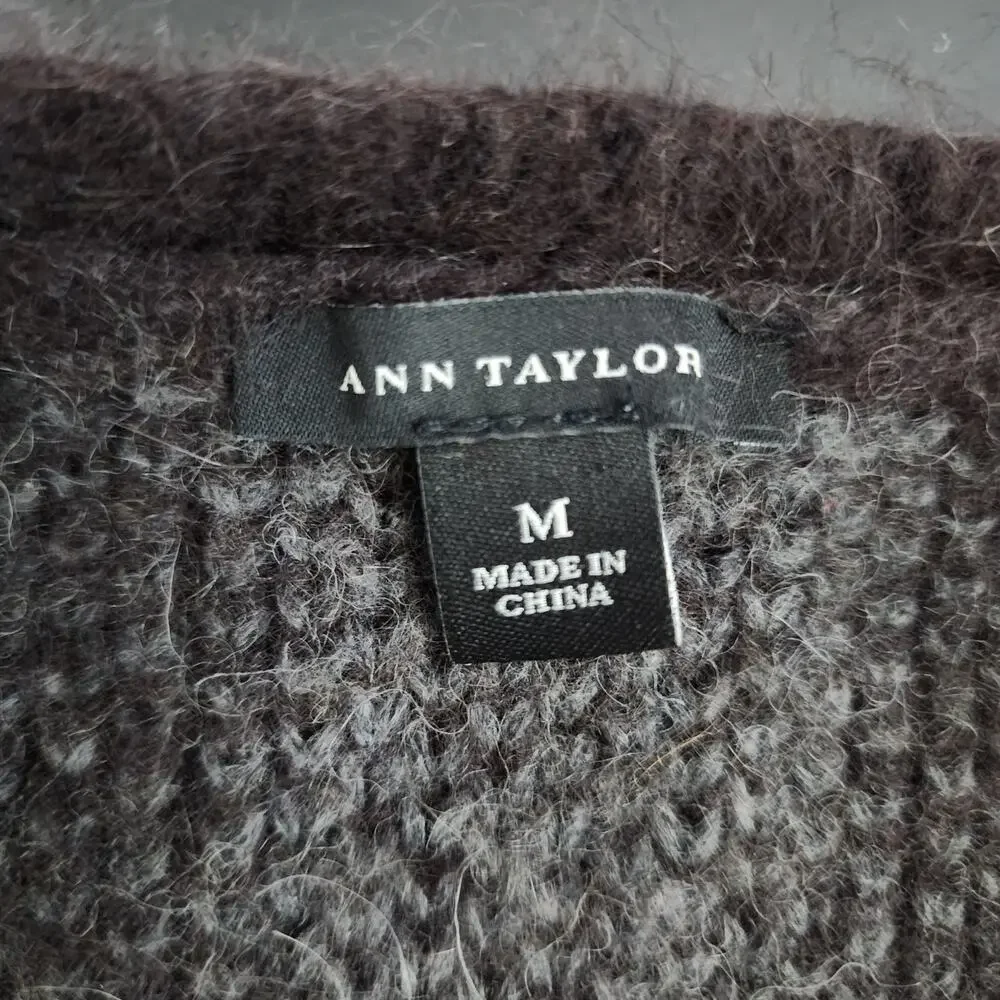 Ann Taylor Rabbit Hair Alpaca Wool Striped Crew Neck Sweater | Women's Medium
